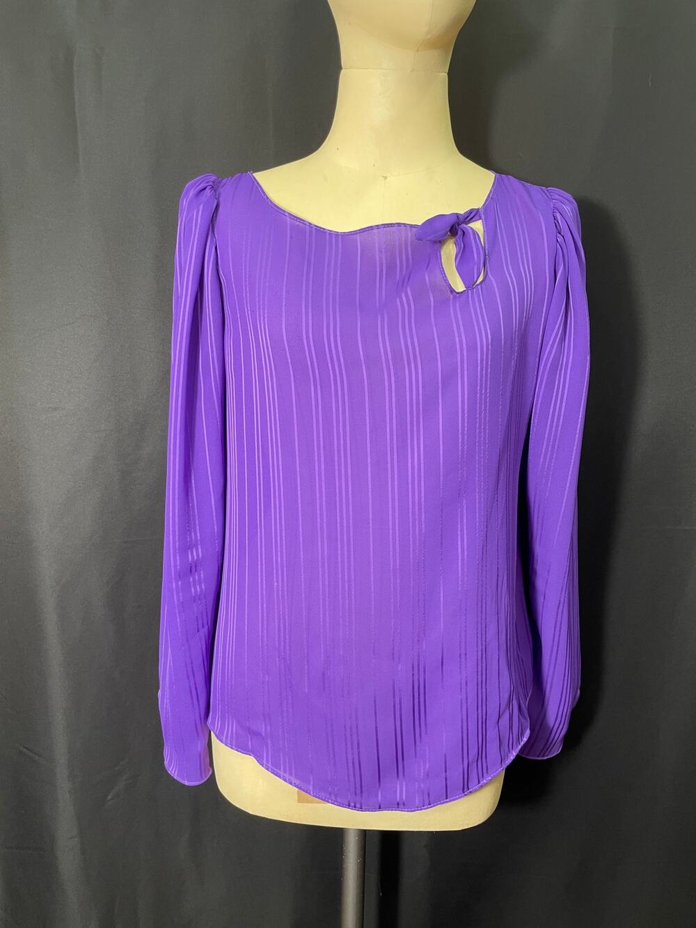 Vintage 80's Rayon Purple Blouse, Marie Claire, Long Sleeved Dress Top
